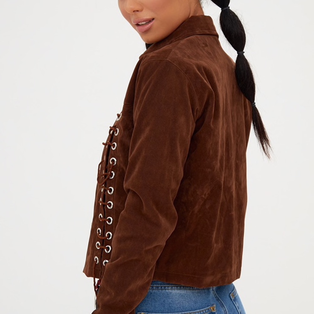 Tan Lace Up Faux Suede Jakcet